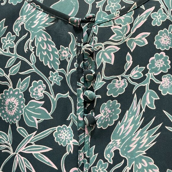 Lauren Conrad Blouse Top Medium Teal Blue Green Floral - Picture 3 of 9